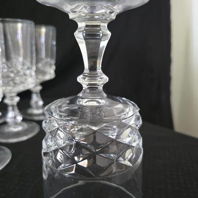 Vintage Cristal d'Arques J.G. Durand Longchamp lead crystal pitcher with 8 wine glasses