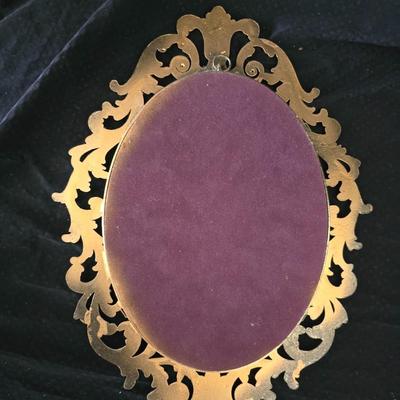 Antique Victorian Era Bronze Brass Gilt Scroll Convex glass - Floral art & dried flowers Hollywood Regency Italian Florentine