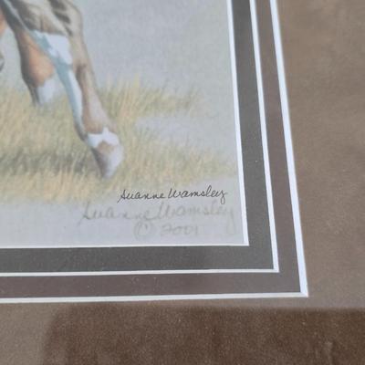 2001 Suanne Wamsley framed & signed calf artwork and 1982 Enesco "Kolby" porcelain figure