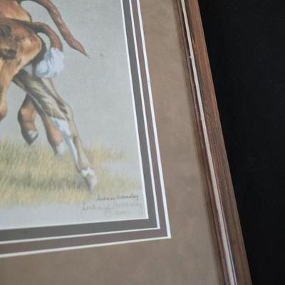 2001 Suanne Wamsley framed & signed calf artwork and 1982 Enesco "Kolby" porcelain figure