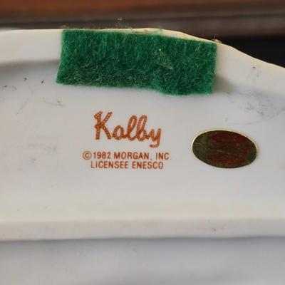 2001 Suanne Wamsley framed & signed calf artwork and 1982 Enesco "Kolby" porcelain figure