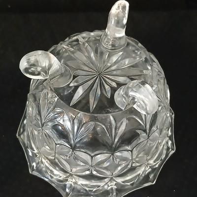 Assortment of glassware - Etched Daffodil Vase, Bowls, candy dish, Candle stick holders