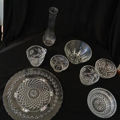 Glassware - Vintage platter, assortment of small bowls and a vase