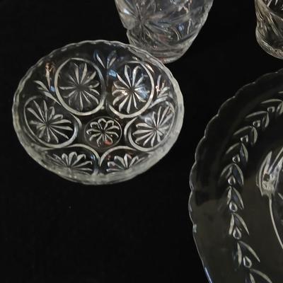Glassware - Vintage platter, assortment of small bowls and a vase