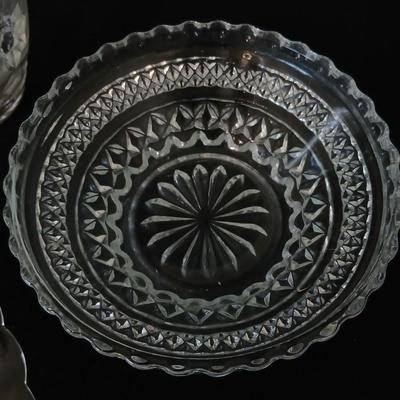 Glassware - Vintage platter, assortment of small bowls and a vase