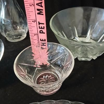 Glassware - Vintage platter, assortment of small bowls and a vase
