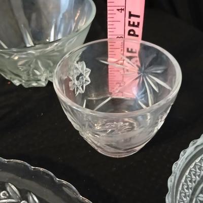 Glassware - Vintage platter, assortment of small bowls and a vase