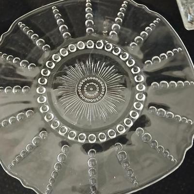 Vintage glassware - clear glass pedestal cake stand, crystal etched pedestal fruit centerpiece bowl, Federal Glass Columbia pattern clear...