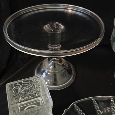 Vintage glassware - clear glass pedestal cake stand, crystal etched pedestal fruit centerpiece bowl, Federal Glass Columbia pattern clear...