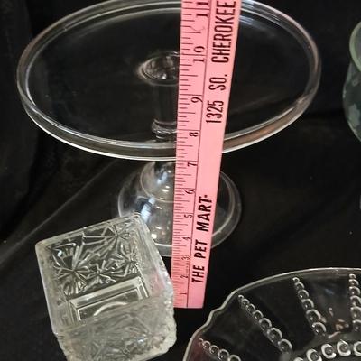 Vintage glassware - clear glass pedestal cake stand, crystal etched pedestal fruit centerpiece bowl, Federal Glass Columbia pattern clear...
