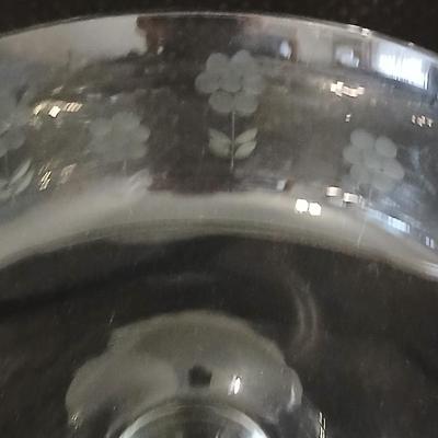 Vintage glassware - clear glass pedestal cake stand, crystal etched pedestal fruit centerpiece bowl, Federal Glass Columbia pattern clear...