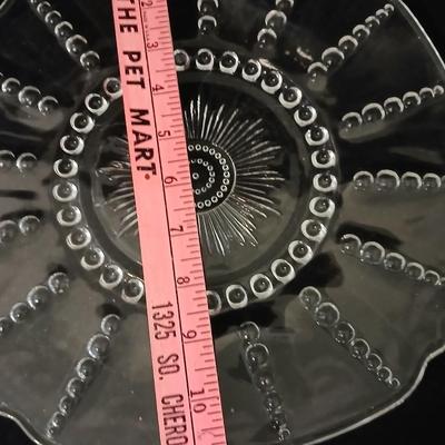 Vintage glassware - clear glass pedestal cake stand, crystal etched pedestal fruit centerpiece bowl, Federal Glass Columbia pattern clear...