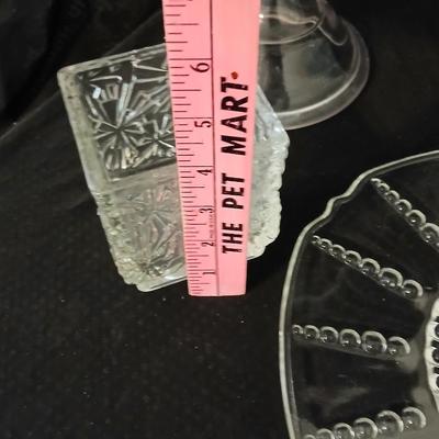 Vintage glassware - clear glass pedestal cake stand, crystal etched pedestal fruit centerpiece bowl, Federal Glass Columbia pattern clear...