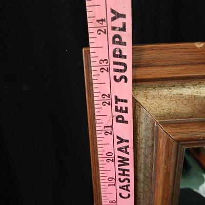 Vintage brown & Gold framed MCM Mirror with wood like angel & wooden angel