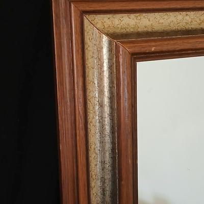 Vintage brown & Gold framed MCM Mirror with wood like angel & wooden angel