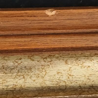 Vintage brown & Gold framed MCM Mirror with wood like angel & wooden angel