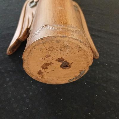 Vintage brown & Gold framed MCM Mirror with wood like angel & wooden angel