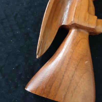 Vintage brown & Gold framed MCM Mirror with wood like angel & wooden angel