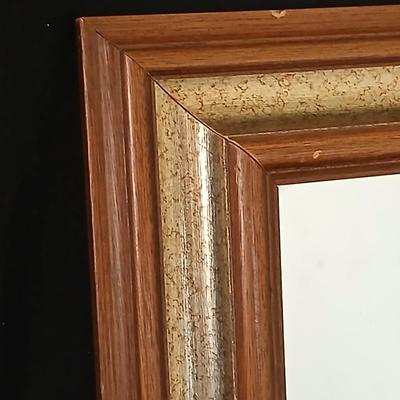 Vintage brown & Gold framed MCM Mirror with wood like angel & wooden angel