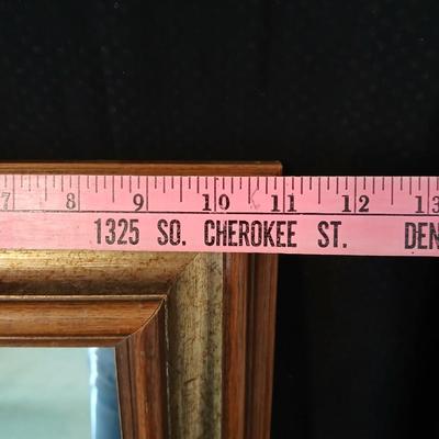 Vintage brown & Gold framed MCM Mirror with wood like angel & wooden angel