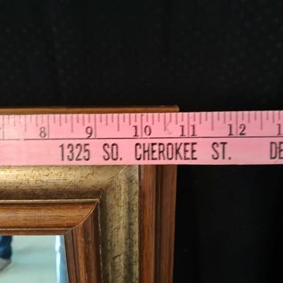 Vintage brown & Gold framed MCM Mirror with wood like angel & wooden angel