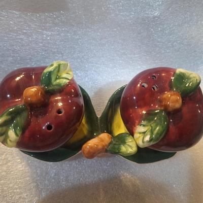 Sale Photo Thumbnail #12: apple salt and pepper shakers with tray- ceramic