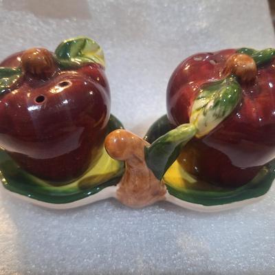 Sale Photo Thumbnail #11: apple salt and pepper shakers with tray- ceramic