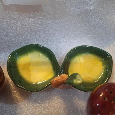 Sale Photo Thumbnail #13: apple salt and pepper shakers with tray- ceramic