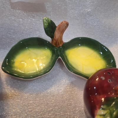 Sale Photo Thumbnail #14: apple salt and pepper shakers with tray- ceramic