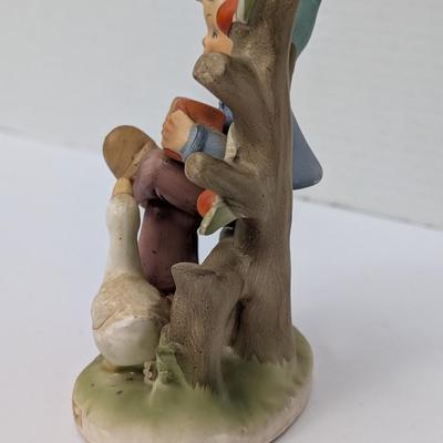 Vintage Ceramic Figurine Boy With Accordion And Goose "By The Old Apple Tree"