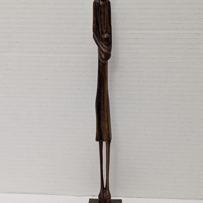 Hand Carved Wooden Figurine Mother Holding Child Rustic Folk Art Sculpture