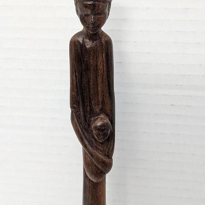 Hand Carved Wooden Figurine Mother Holding Child Rustic Folk Art Sculpture