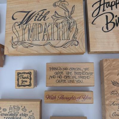 Lot Rubber Stamps Sympathy Birthday Holiday Sentiments Faces Patterns Crafting Supplies