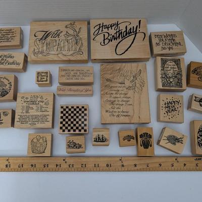 Lot Rubber Stamps Sympathy Birthday Holiday Sentiments Faces Patterns Crafting Supplies
