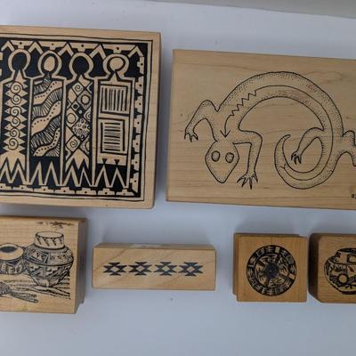 Vintage Rubber Stamp Lot Southwest Native American Pottery Lizard Geometric Designs