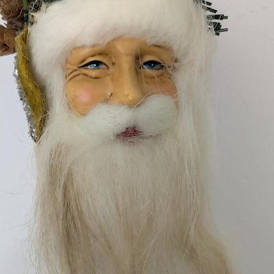 Vintage Santa Claus Face Ornament With Long Beard Holiday Decoration