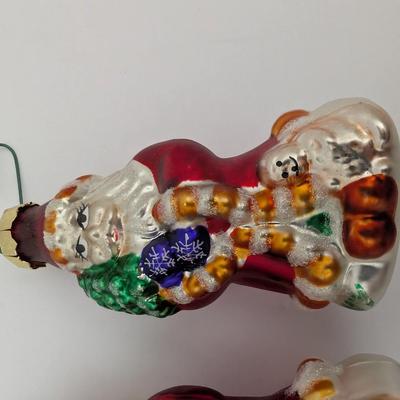 Set Of 3 Vintage Glass Santa Claus Christmas Ornaments Hand Painted