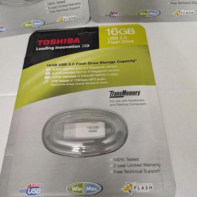Lot of 3 Toshiba 16GB USB 2.0 Flash Drives New Sealed TransMemory Win Mac Compatible