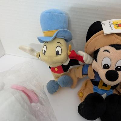 Disney Bean Bag Plush Lot Vintage Characters Jiminy Cricket Mickey Mouse Wolf Small World Horse