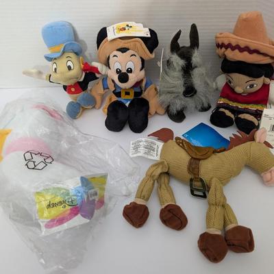 Disney Bean Bag Plush Lot Vintage Characters Jiminy Cricket Mickey Mouse Wolf Small World Horse