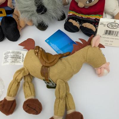 Disney Bean Bag Plush Lot Vintage Characters Jiminy Cricket Mickey Mouse Wolf Small World Horse