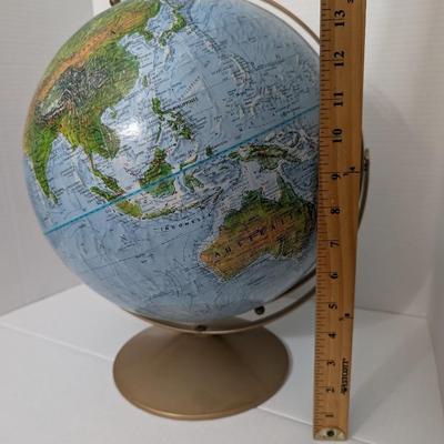 Vintage Replogle Land and Sea Globe Raised Relief Metal Base World Map