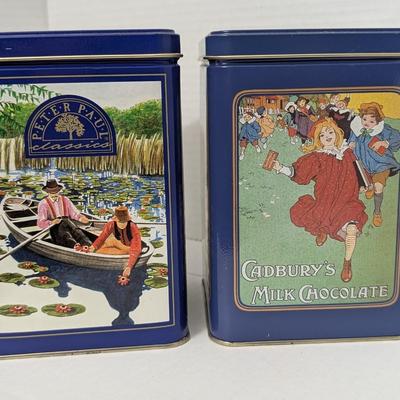Lot of 2 Vintage Candy Tins Peter Paul Almond Joy & Cadbury’s Milk Chocolate Hershey 1990