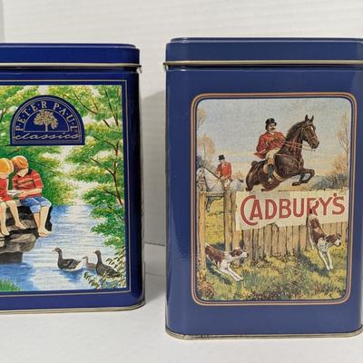 Lot of 2 Vintage Candy Tins Peter Paul Almond Joy & Cadbury’s Milk Chocolate Hershey 1990