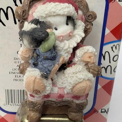1998 Enesco Mary's Moo Moos Santa With Child Bell Figurine #371297 With Box