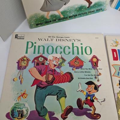 Lot of 4 Vintage Walt Disney Vinyl Records Sleeping Beauty Pinocchio Mickey Mouse Club Disney Favorites