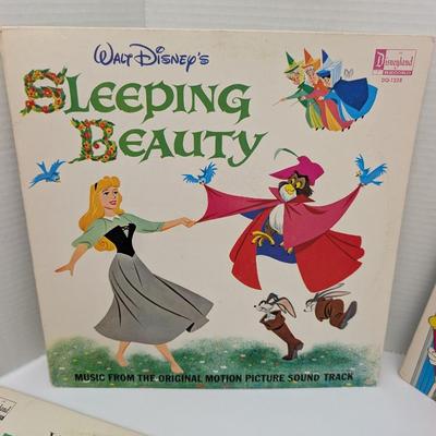 Lot of 4 Vintage Walt Disney Vinyl Records Sleeping Beauty Pinocchio Mickey Mouse Club Disney Favorites