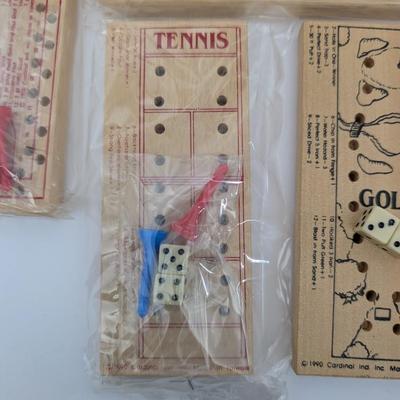 Vintage 1982 Sport Teasers Miniature Wood Peg Game Lot 7 Games in Original Tin