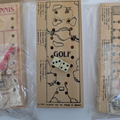 Vintage 1982 Sport Teasers Miniature Wood Peg Game Lot 7 Games in Original Tin