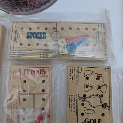 Vintage 1982 Sport Teasers Miniature Wood Peg Game Lot 7 Games in Original Tin